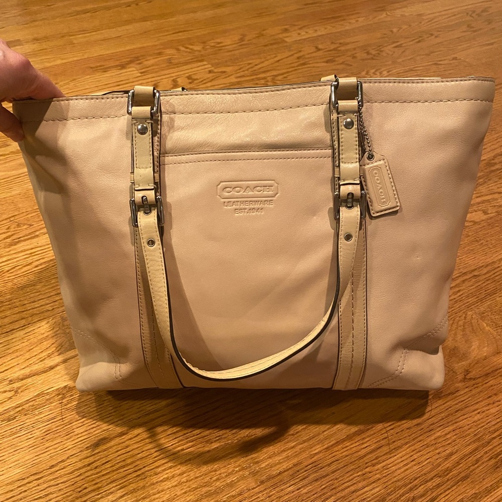 Coach Cream Colored Leather Tote Bag - image 1